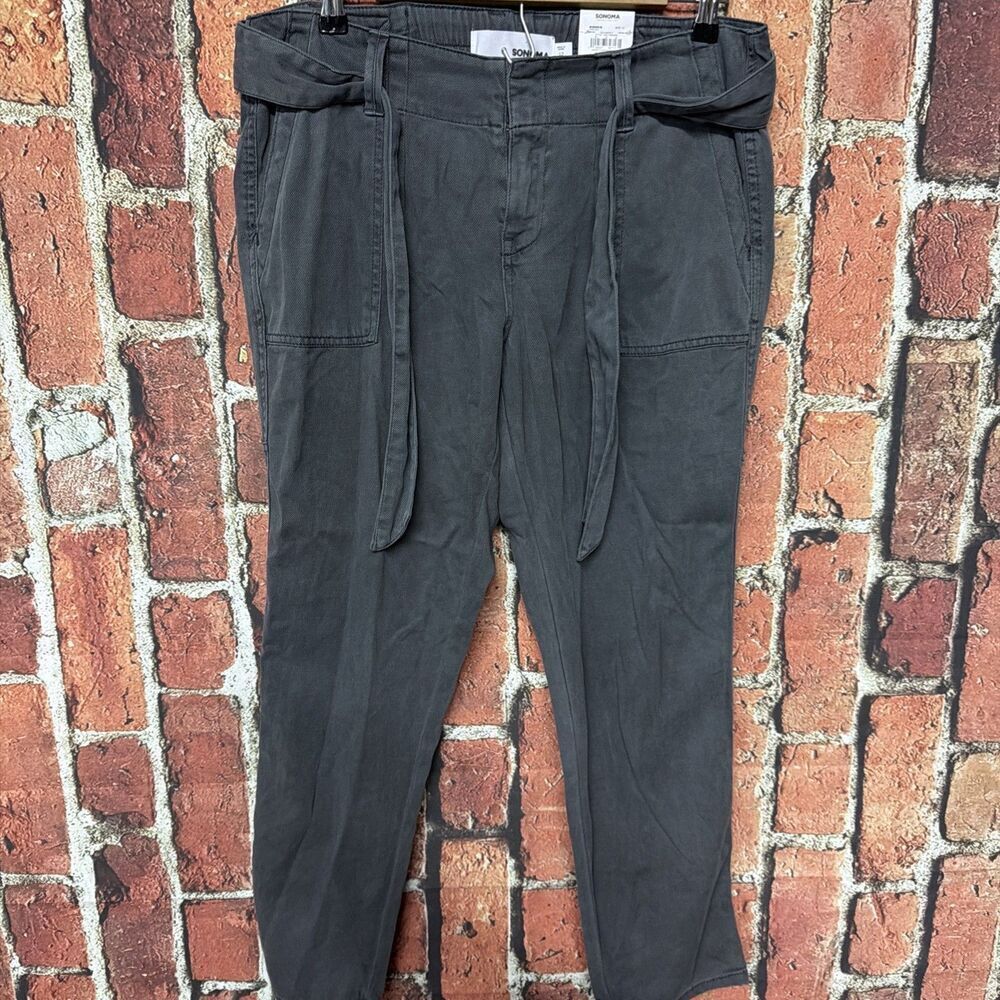 Sonoma Chambray Front Tie Lyocell Blend Ankle Cropped Pants Womens 12 Gray NWT